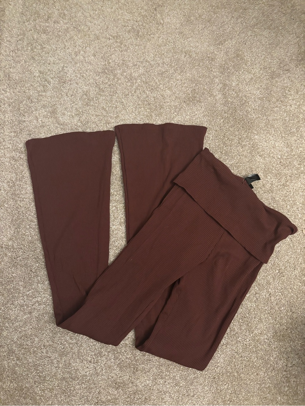 Ribbed Wide-Leg Women’s Pants in Brown